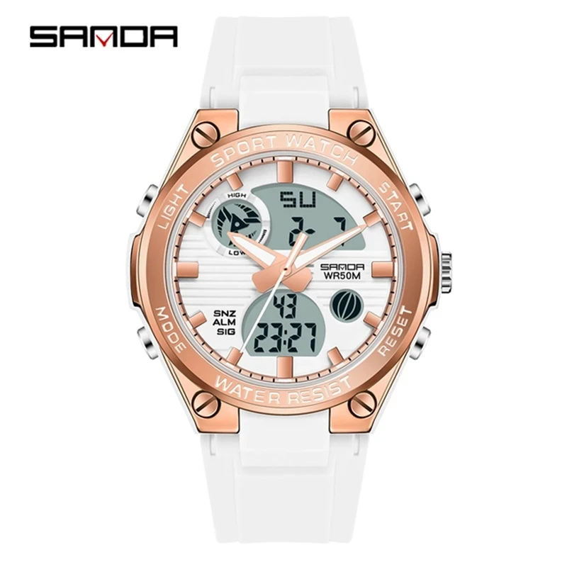 SANDA 6067 Digital Watch Women\'s Macaron Sport Chronograph Calendar Lady Quartz Wristwatch 50m Waterproof LED Electronic Clock