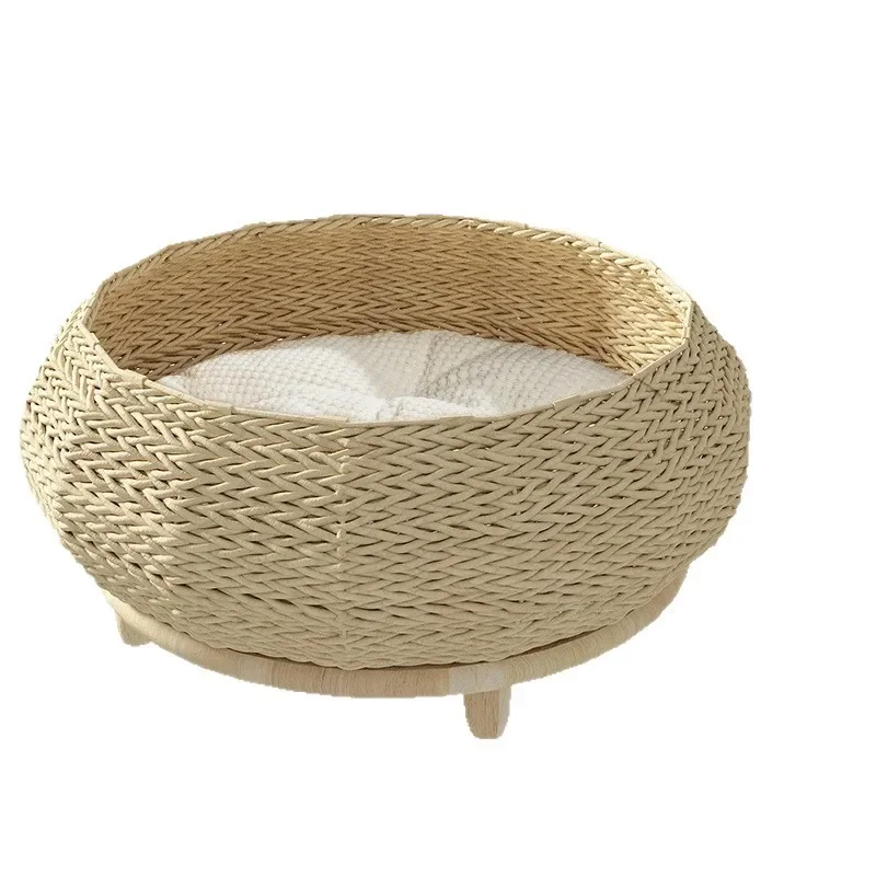 

Cat weaving cat nest solid wood cat sleeping bed pet supplies round and dog pad solid wood
