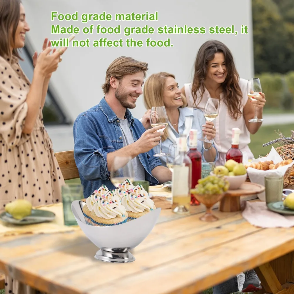 Rustless Steel Ice Cream Bowl Mirror Polished Ingot Curved Outline Dessert Bowl Large Capacity Smooth Pudding Bowl Dining