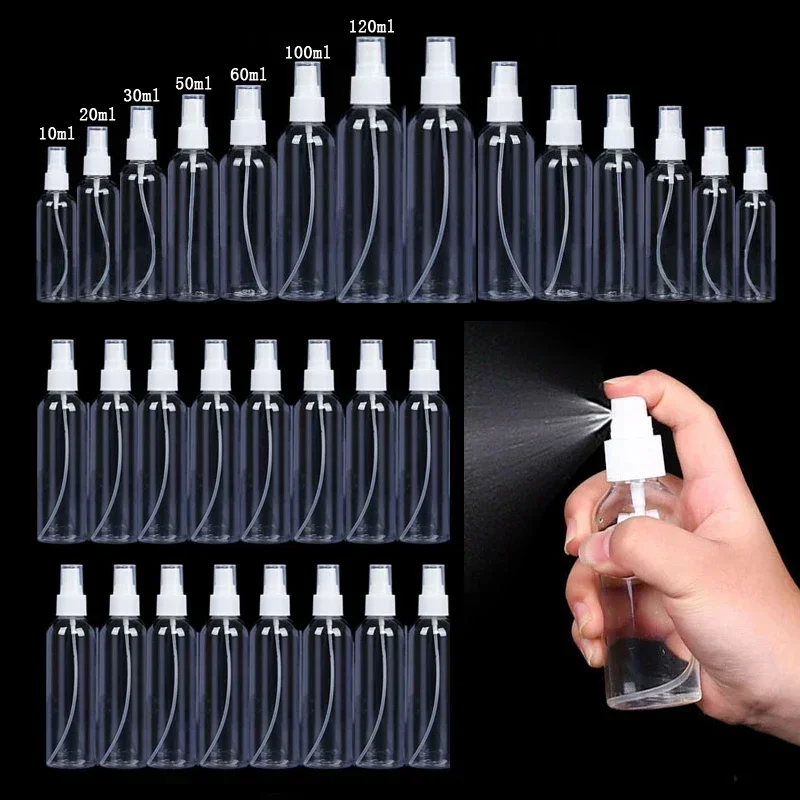 100Pcs Clear Plastic Spray Bottle 10-120ml Refillable Liquid Nebulizer Container Perfume Sample Sprayer Botters For Clean Lotion