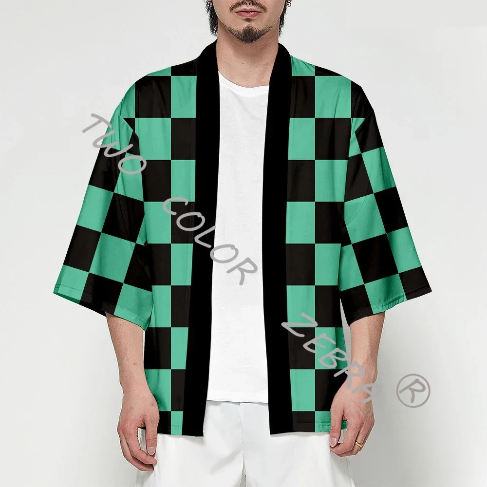 Kimono de Cosplay de Kimetsu No Yaiba, Tanjirou, Nezuko, Haori, Yukata, capa, ropa de calle informal de Anime, Top de verano