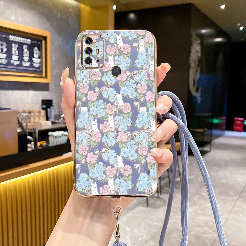 G 30 G 20 Blue Flower Luxury Plating Phone Case For Motorola Moto G30 G54 G84 G23 G72 G42 G9Plus G53 G31 G22 G8Play G20 Cover image 6