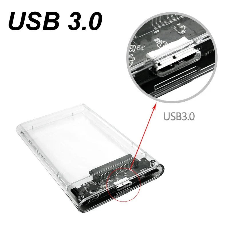 Carcasa de disco duro USB tipo C 3,0/2,0, carcasa de HDD de 2,5 pulgadas, SATA, SSD, compatible con 6TB, transparente, externo, móvil, nuevo