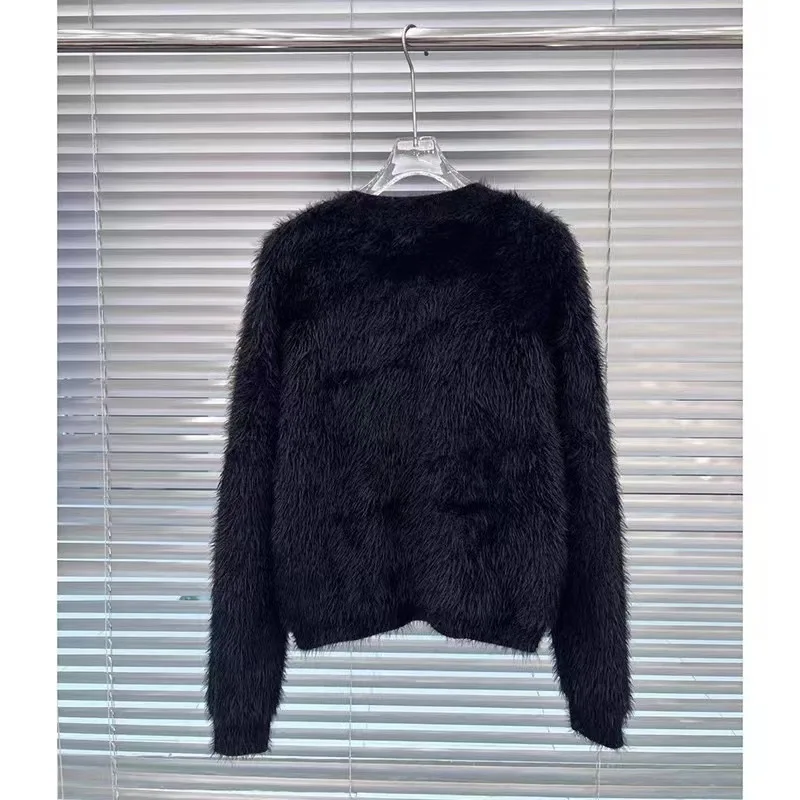 High Quality Black Mink Fur Cardigan Women's Autumn Winter New Style Loose And Slim Short Knitted Sweater Top