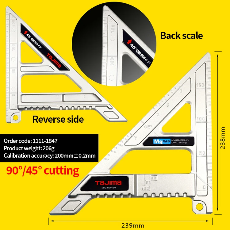 Tajima Light Weight Triangle Cutting Guide 45/90 Degree Angle Locator Woodworking Saw Cutting Auxiliary Positioning Jig