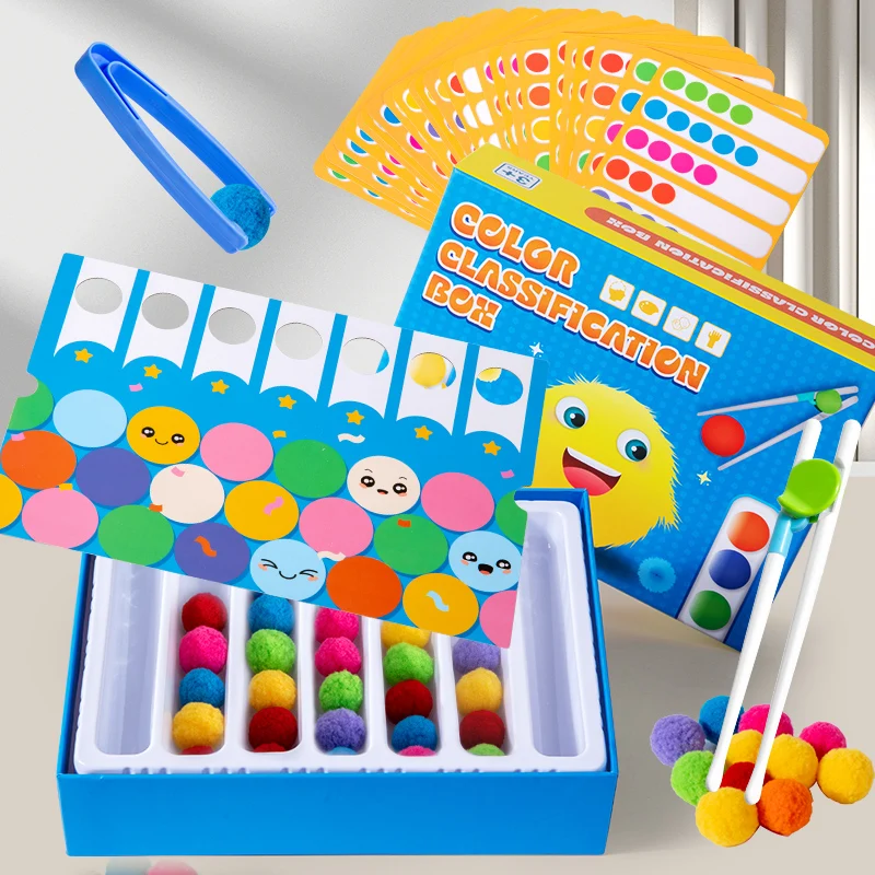 

Fine Motor Sorting Set Kids' Early Educational Toy Test Tube Pompoms Tweezers Color Matching Card Montessori Gifts for Chidlren