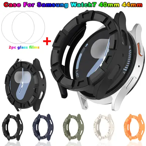 2-IN-1 케이스 + 삼성 갤럭시 시계 7용 강화 유리 필름 40mm 44mm TPU 화면 보호기 및 범퍼 보호 커버 케이스