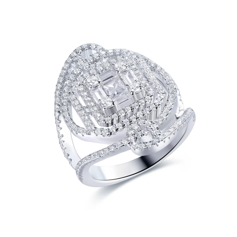 TKJ Sparkling Lab Diamond 925 Sterling Silver Promise Ring Luxury Cubic Zirconia Flower Ring for Women Engagement Fine Jewelry
