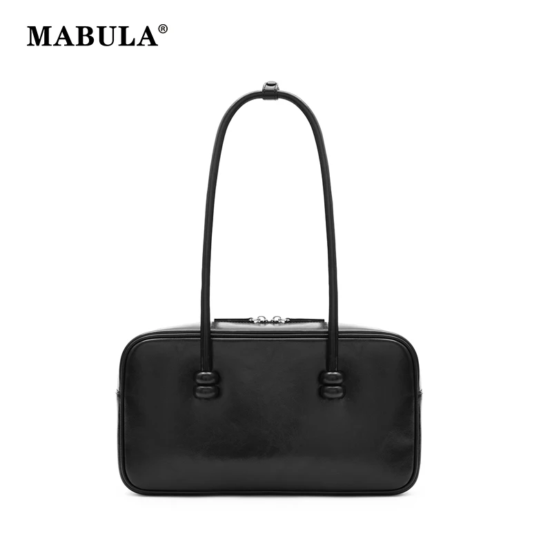 MABULA Fashion Genuine Leather Underarm Shoulder Bag Trendy Brand Women's Hobos Phone Purse Luxury Design Suede Bowling Handbag