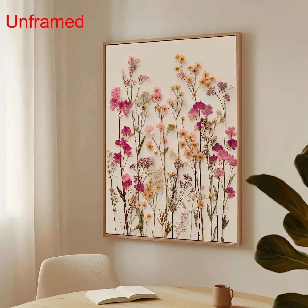 Blush Pink Wildflower Boho Botanical Floral Poster -  Summer Wildflower Bouquet Wall Art Print, Suitable for Apartment, Living R