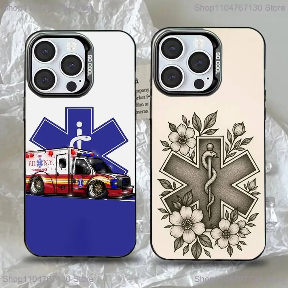 

EMT EMS Ambulance Phone Case For iPhone 17，16,15,14,13,12,11,Pro,Max,Plus,Mini,XS,SE Anti Fall Black Matte Hard Bumper