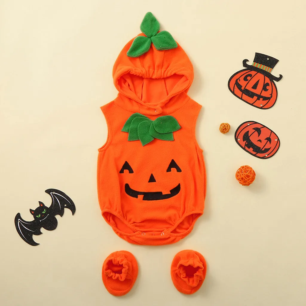 Baby Halloween Pumpkin Costume Stage Performance Costume Newborn Cosplay Costumes Bodysuit Hot Set Cute Pumpkin Baby Colthes