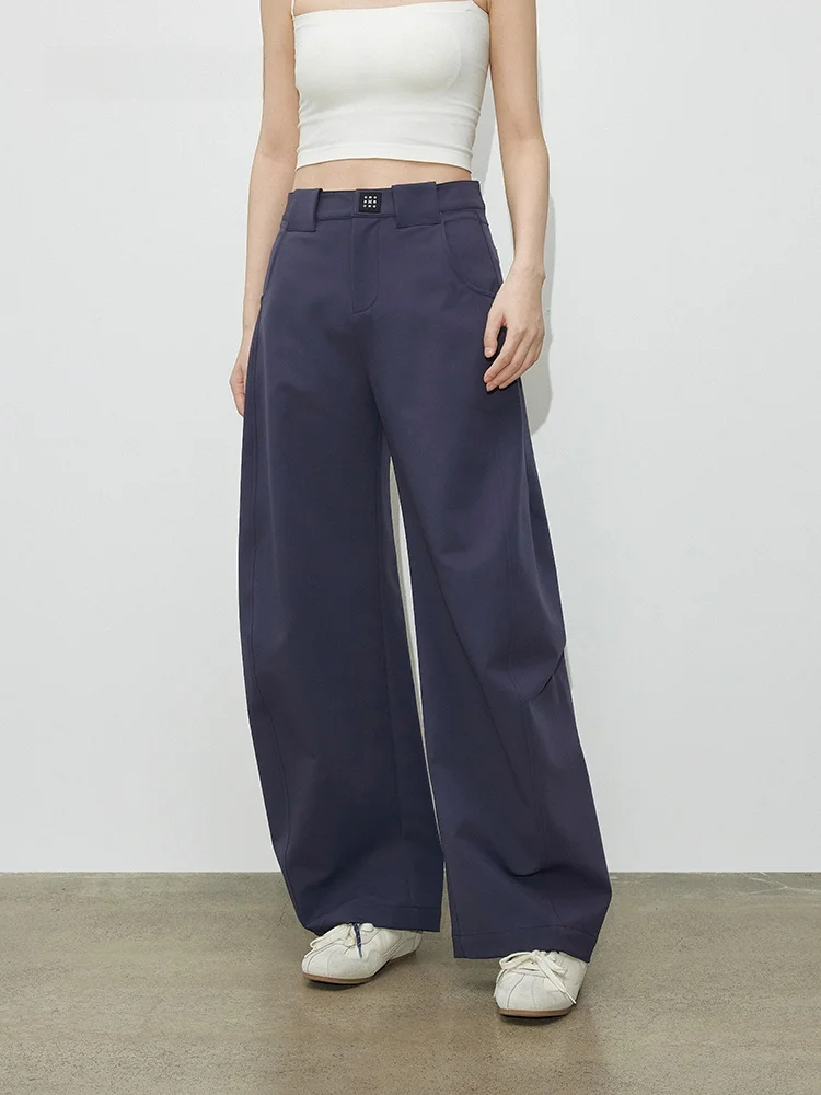 

XMOOM2026 Новые весенние простые повседневные брюки-бананы из смесовой шерсти с широкими штанинами, высокой талией, на молнии, из нейлона, модала, спандекса и шерсти