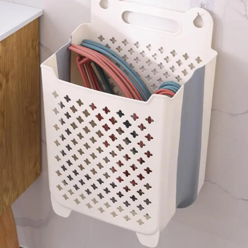 Folding Bathroom Laundry Basket Wall-mounted Dirty Clothes Storage Basket Household Laundry Bag Laundry Bathroom Organizer