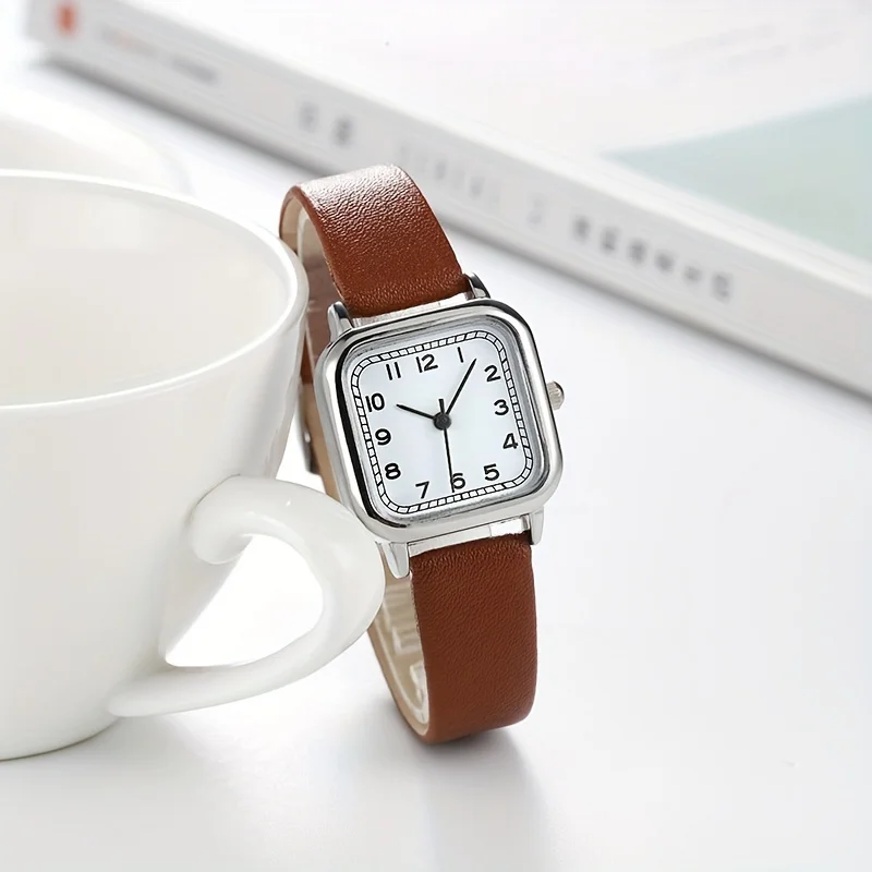 Casual Square Pointer Quartz Watch Analog PU Leather Wristwatch For Women Girls Students