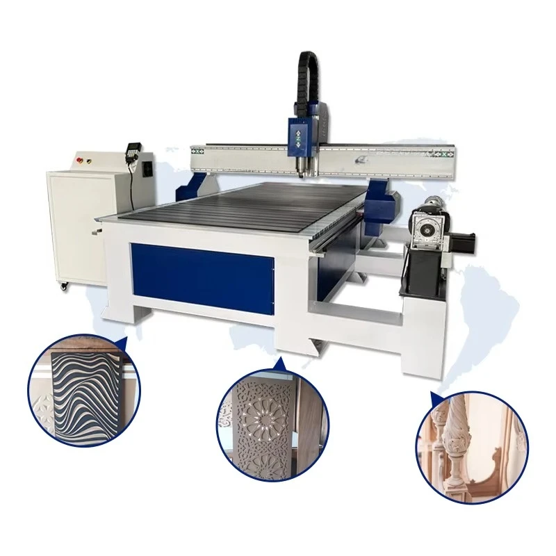 China 4Axis Wood CNC Milling Machine With Rotary 1325 3Axis Cnc Router Machine Furniture Wood Cutting Machine