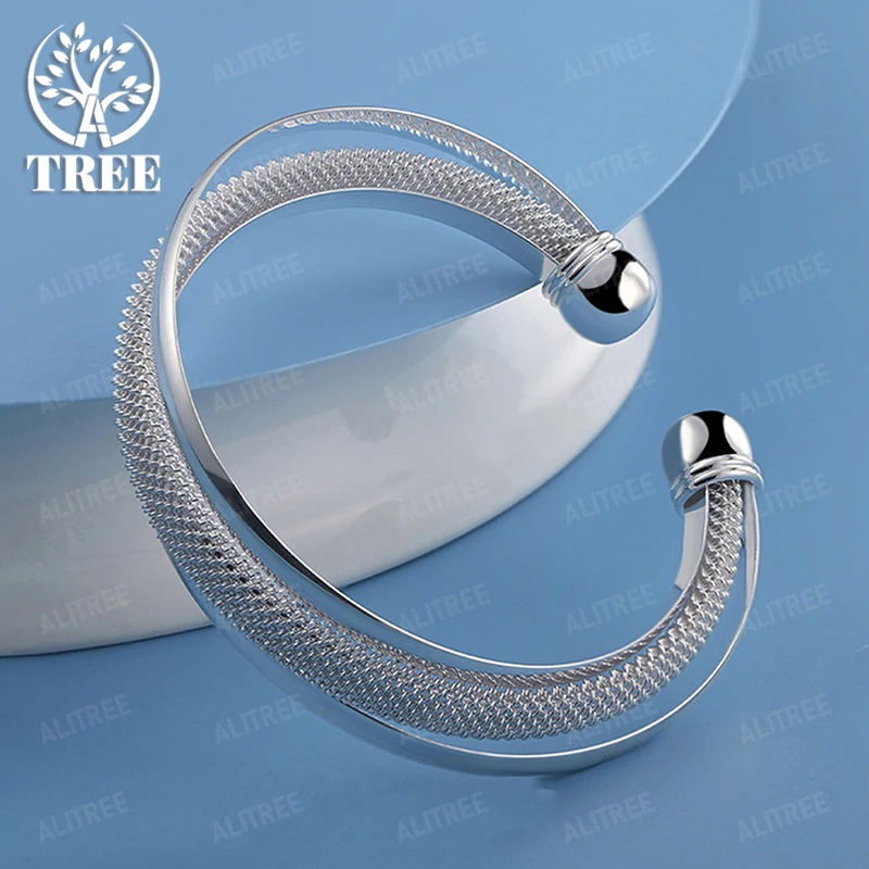 

New Style 925 Sterling Silver Network Open Bangles For Men Women Party Fashion Trend Jewelry Accessories Christmas Gifts