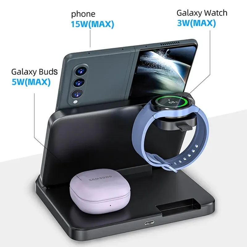 Opvouwbare Draadloze Oplader Standaard Voor Samsung Galaxy Z Fold 5 4 3 S23 Ultra Snel Opladen Dock Station Voor Galaxy Watch 6 5 Buds2