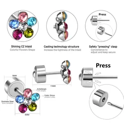 LUXUSTEEL Cute Baby Kids Girls Stud Earrings Stainless Steel Colorful Cubic Zircon Flower Anti-allergy Christmas Jewelry Gifts