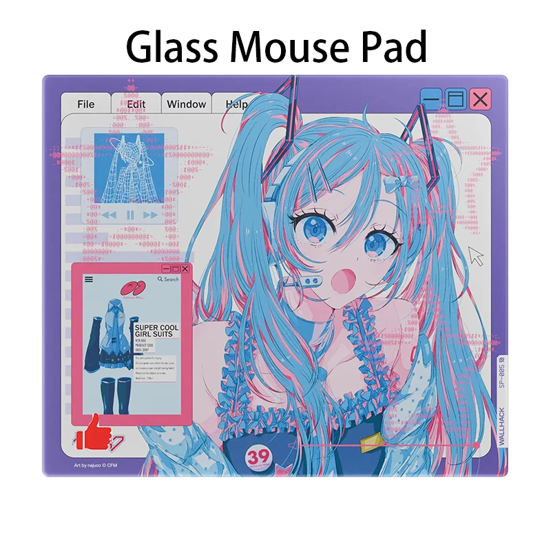 WALLHACK SP-005 OS Glass Mouse Pad Anime Upgrade Full White Coverage Primer Gaming Large Desk Mat Tempered Glass Pad Copy Custom