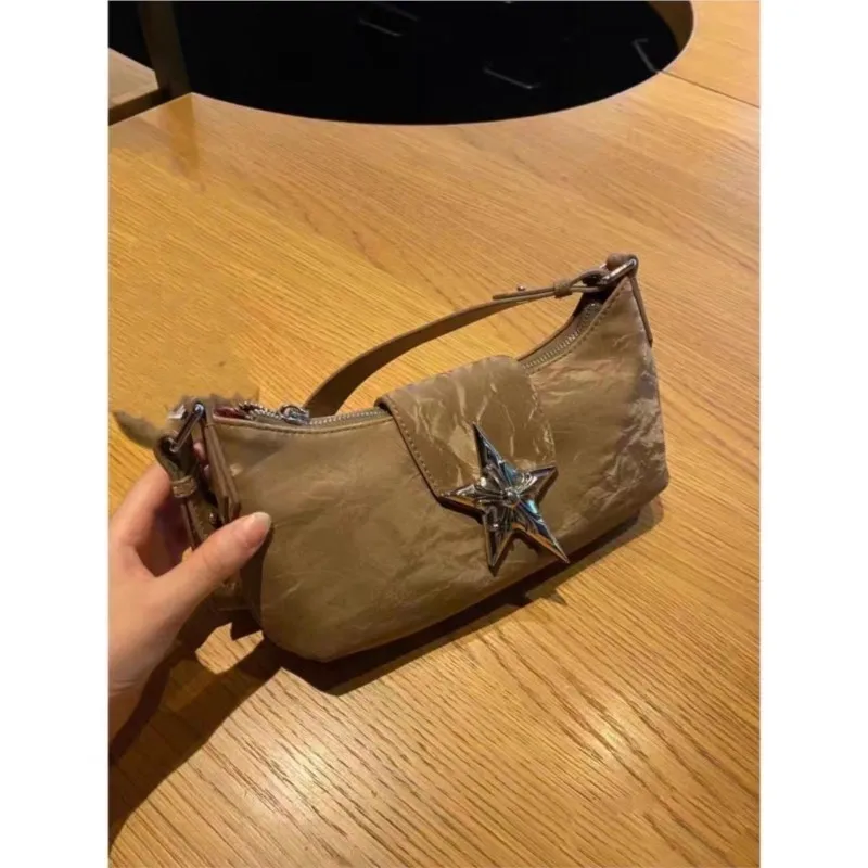 JIAERDI Vintage Star Y2k Bag Women New Hot Girls Leather Handle Underarm Bag Purse Female Retro Brown Shoulder Bag Handbag Chic