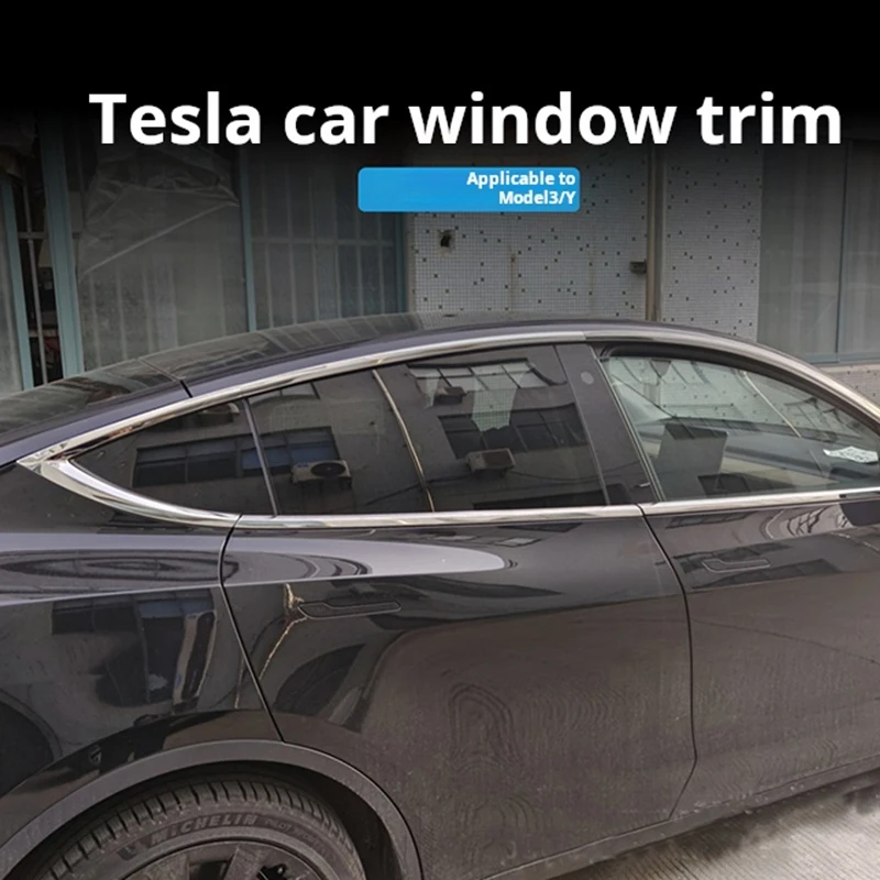 Per Tesla Model Y 3 2017-2022 acciaio cromato nero carbonio esterno finestra modanatura striscia davanzale copertura laterale Trim 10 pezzi