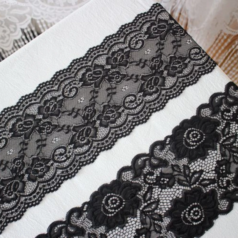 Elastic Stretch Lace Trim, Skirt Hem, Sewing Applique, Costume Fabric, Lace Lingerie, Off White, Black, 2Yard per Lot