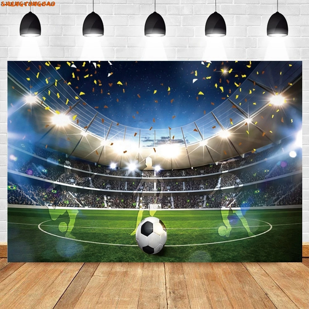 Football Photography Backdrop for Boy Birthday Party Decor Real Madrid Stadium Grassland Soccer Field Customize Photo Background