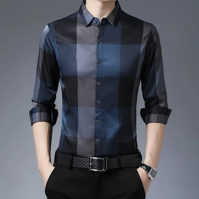 New Men\'s Casual and Fashionable Long Sleeved Shirt with Printed Anti Wrinkle Business Shirt