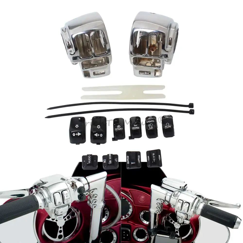 

Деталь мотоцикла, хромированные корпуса переключателей, черные колпачки переключателей, инструмент для Harley Ultra Classic Electra Glide FLHTCU 1996-1997 2007-2013