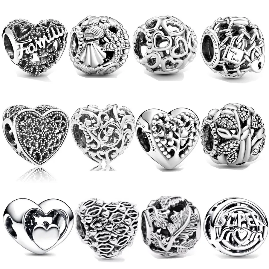 New Openwork Starfish, Shells Chain Link Padlock All Over Heart Charm Bead Fit Original European Silver 925 Bracelet DIY Jewelry