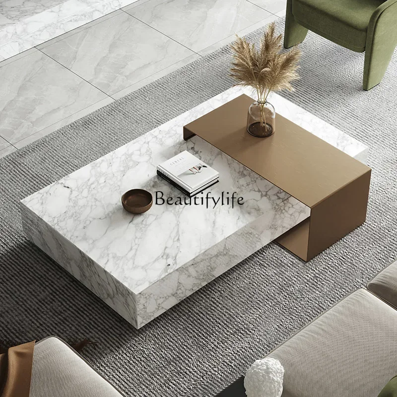 

Italian minimalist natural medium flower white marble coffee table living room light luxury high-end