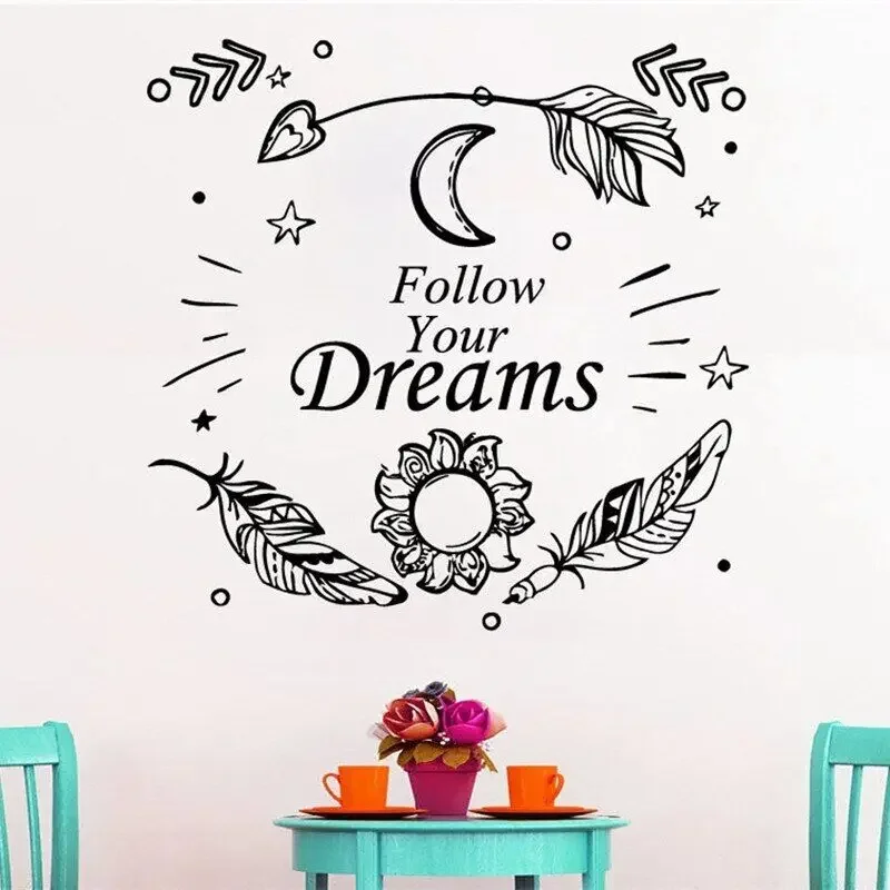 Наклейки на стену «Follow Your Dream», в стиле бохо, украшение для дома, спальни, детской комнаты, «Ловец снов» с перьями, виниловые наклейки D22