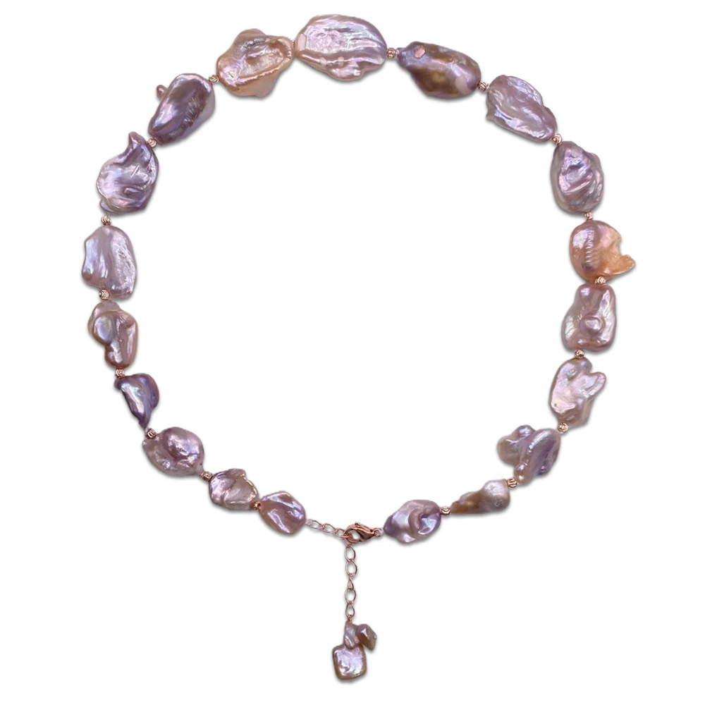 High Class Decor Good Lustrous Pearl Necklace Keshi Irregular Square Baroque Style Peach Golden Mixed Freshwater  Fine Jewelry