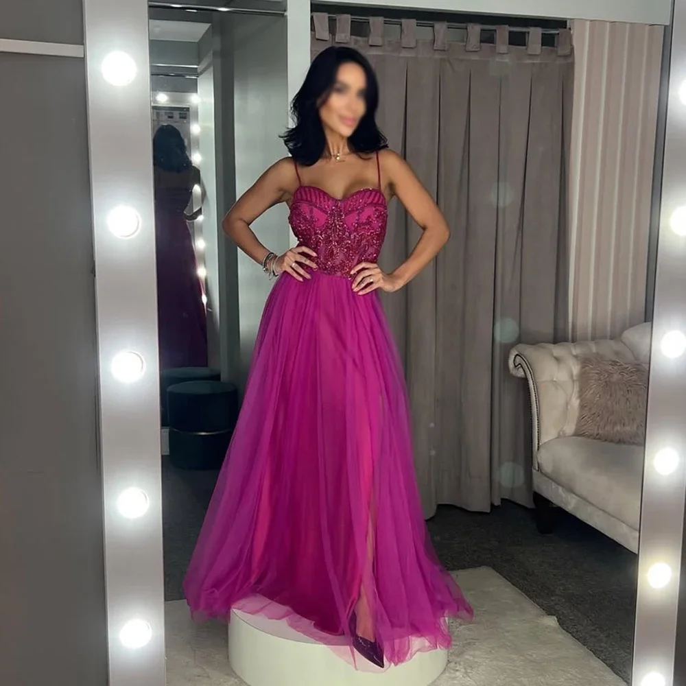 

Elegant Birthday Evening Dresses Formal Party Prom Gowns Floor-Length A-Line Tulle Beading Evening Prom Dresses Customized