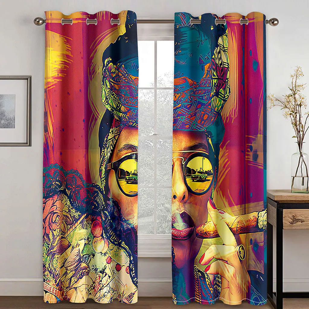 2pc blackout curtains Colorful person Spring Print Curtain Printed Curtains For Living Room Kitchen Bedroom