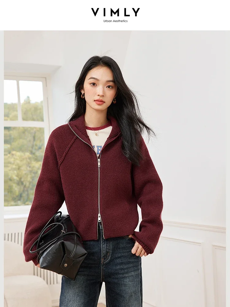 VINLY Women's Urban Sweaters Solid Casual Office Lady Double Zipper Jumpers Autumn Winter Female Simple Knitwear Cardigan Coat