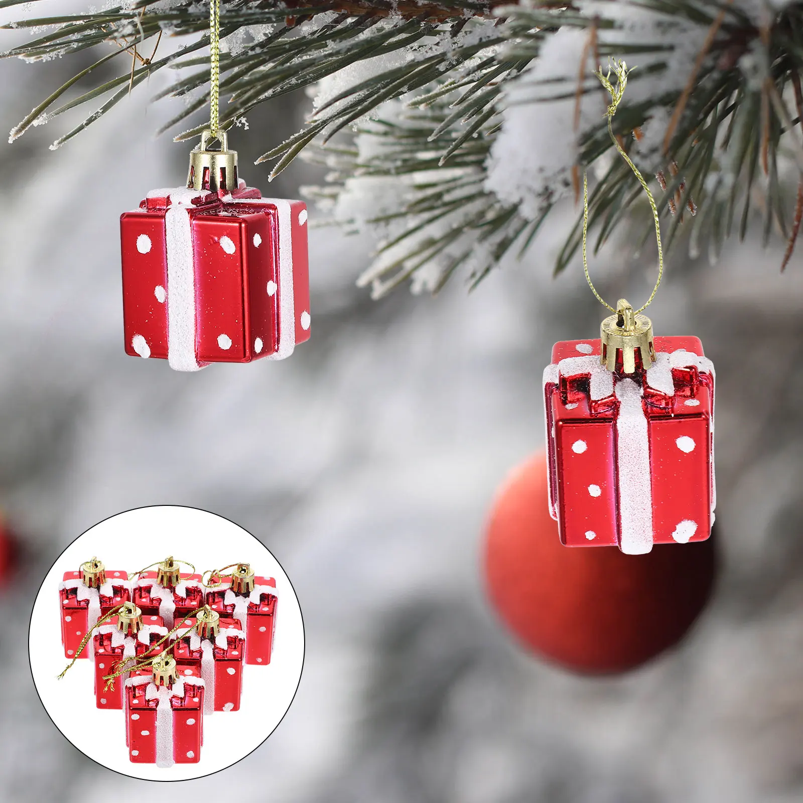 

6Pcs Christmas Tree Pendants Mini Box Ornament Set Stylish Miniature Xmas Tree Decorations Easy Hanging Xmas Decor