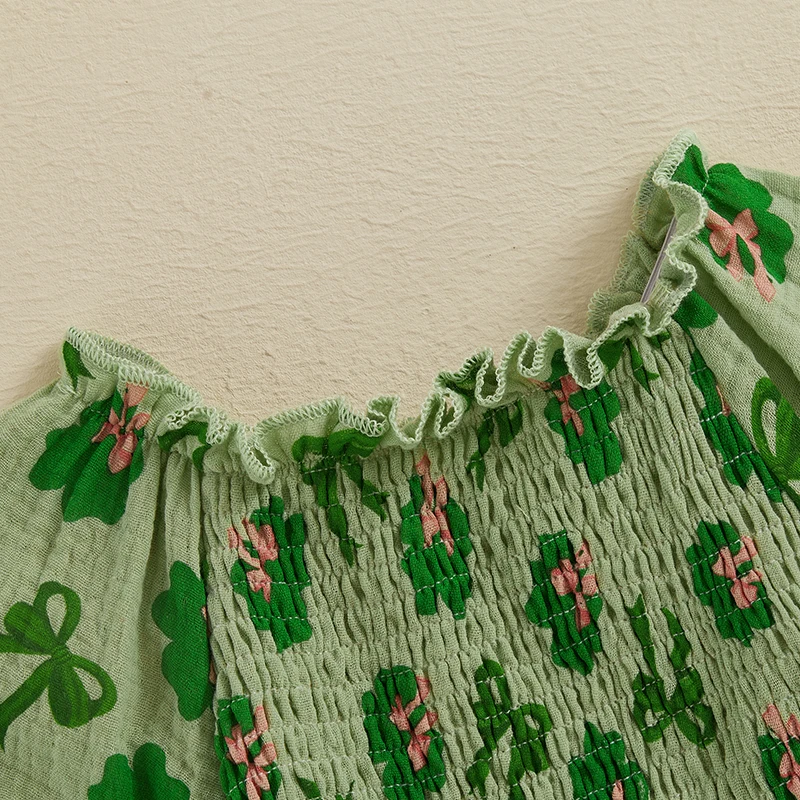 St Patrick s Day Baby Girls Green Romper with Shamrock Print and Matching Headband - Irish Infant Outfit for Celebrating