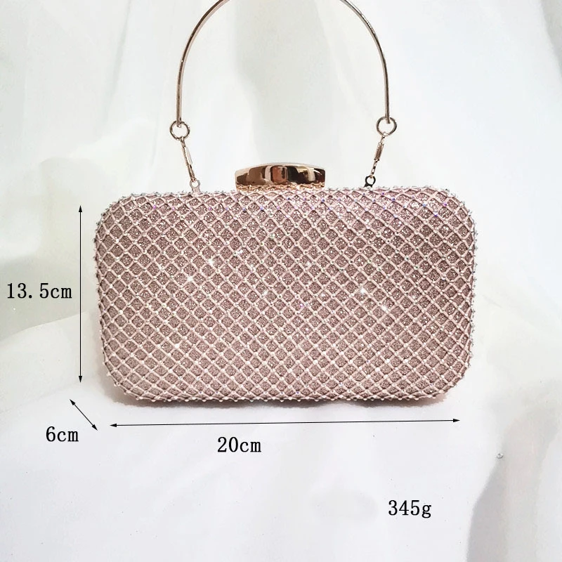 Grid Diamond Evening Clutch Sparkly Bag For Women Wedding Gold Purse Shoulder Bag Small Party Handbag With Metal Handle Cумки