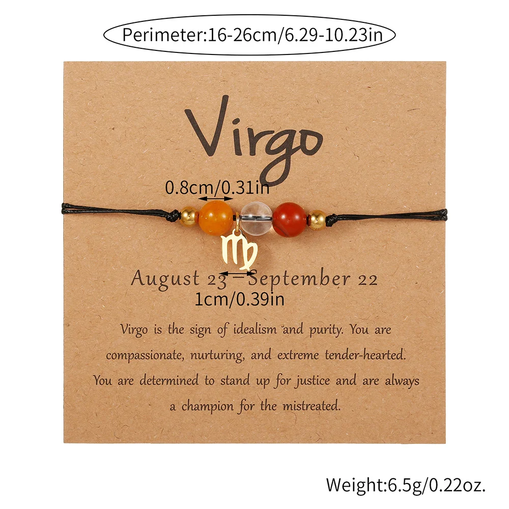 12 علامات زودياك الحجر الطبيعي Charms سوار للنساء الرجال اليدوية مضفر ورق للبطاقات ليو العذراء الميزان سوار هدية قابل للتعديل