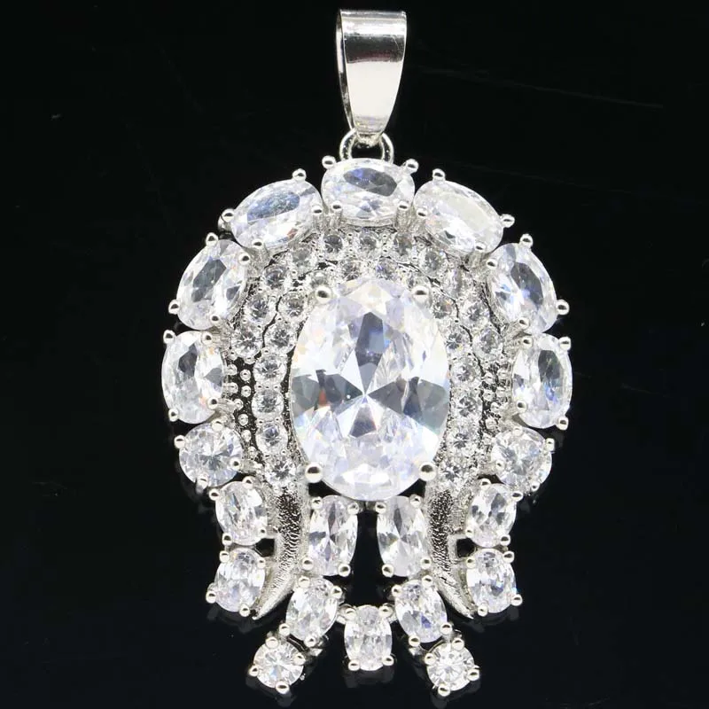 

43x26mm Bohemia Design Jiakec Shape White Sapphire Pink Morganite CZ Woman's Engagement Silver Pendant