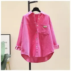 Corduroy Shirt Women Fleece Long Sleeve Blouse Autumn Winter Women's Clothing Korean Fashion Single-breasted Pocket Tops New