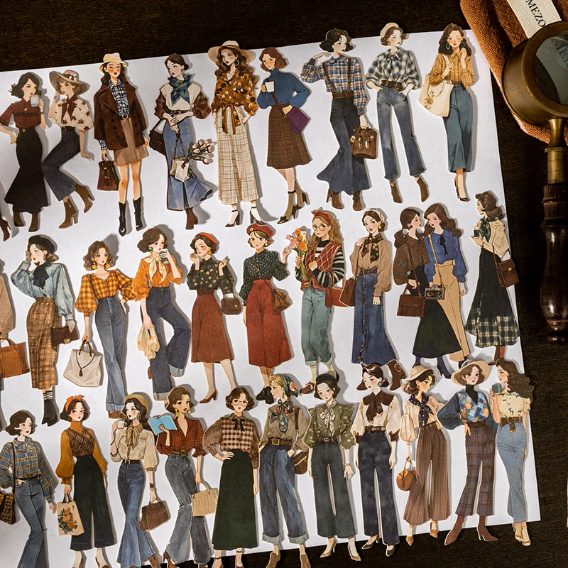 

Journal GO 100pcs Modern Beauty Vintage Women Character Collage Scrapbooking Sticker Creative Journaling Retro Lady Decal