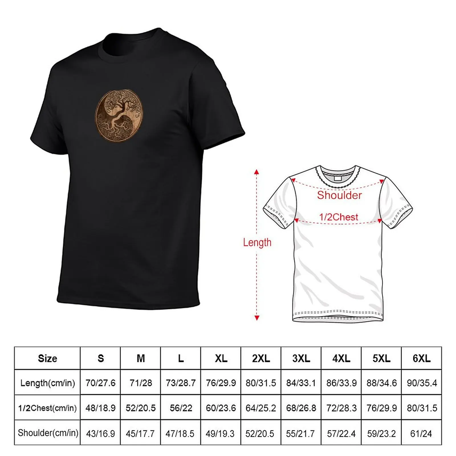 Rough Wood Grain Effect Tree of Life Yin Yang T-Shirt street wear vintage mens graphic t-shirts