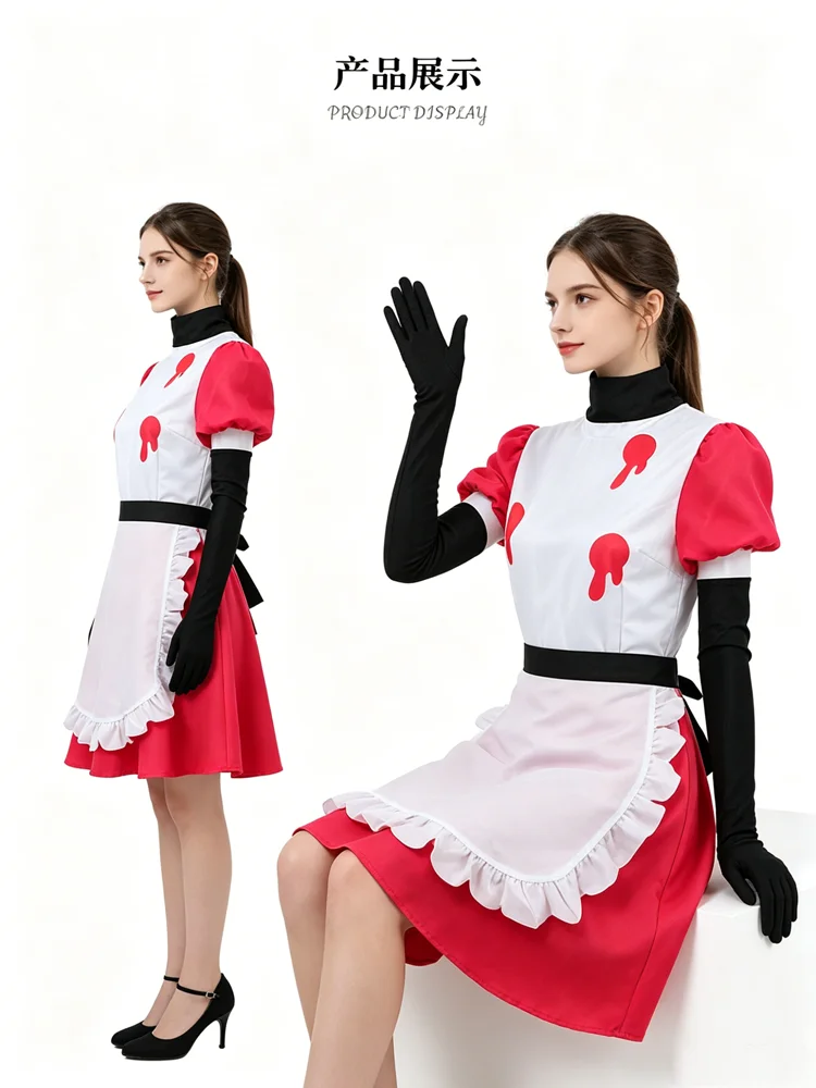 Disfraz de Cosplay de Diablilla Linda, Traje de Sirvienta Rojo y Blanco, Ideal para Convenciones de Anime, Fiestas de Halloween o Eventos de Cosplay