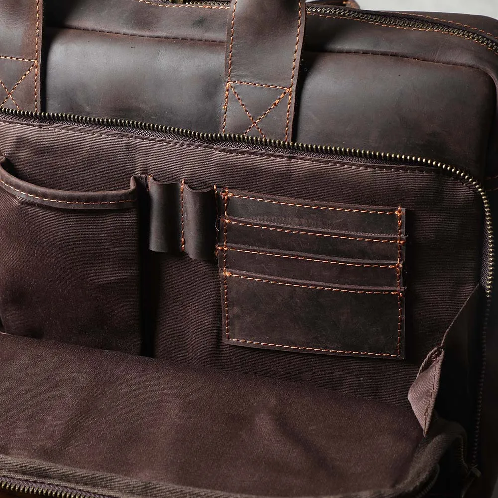 Vintage Echtleder Herren Aktentasche 15" Laptop-Tasche Arbeits- und Business-Herrentasche aus Crazy Horse Leder Schultertasche Handtasche – Detail 11