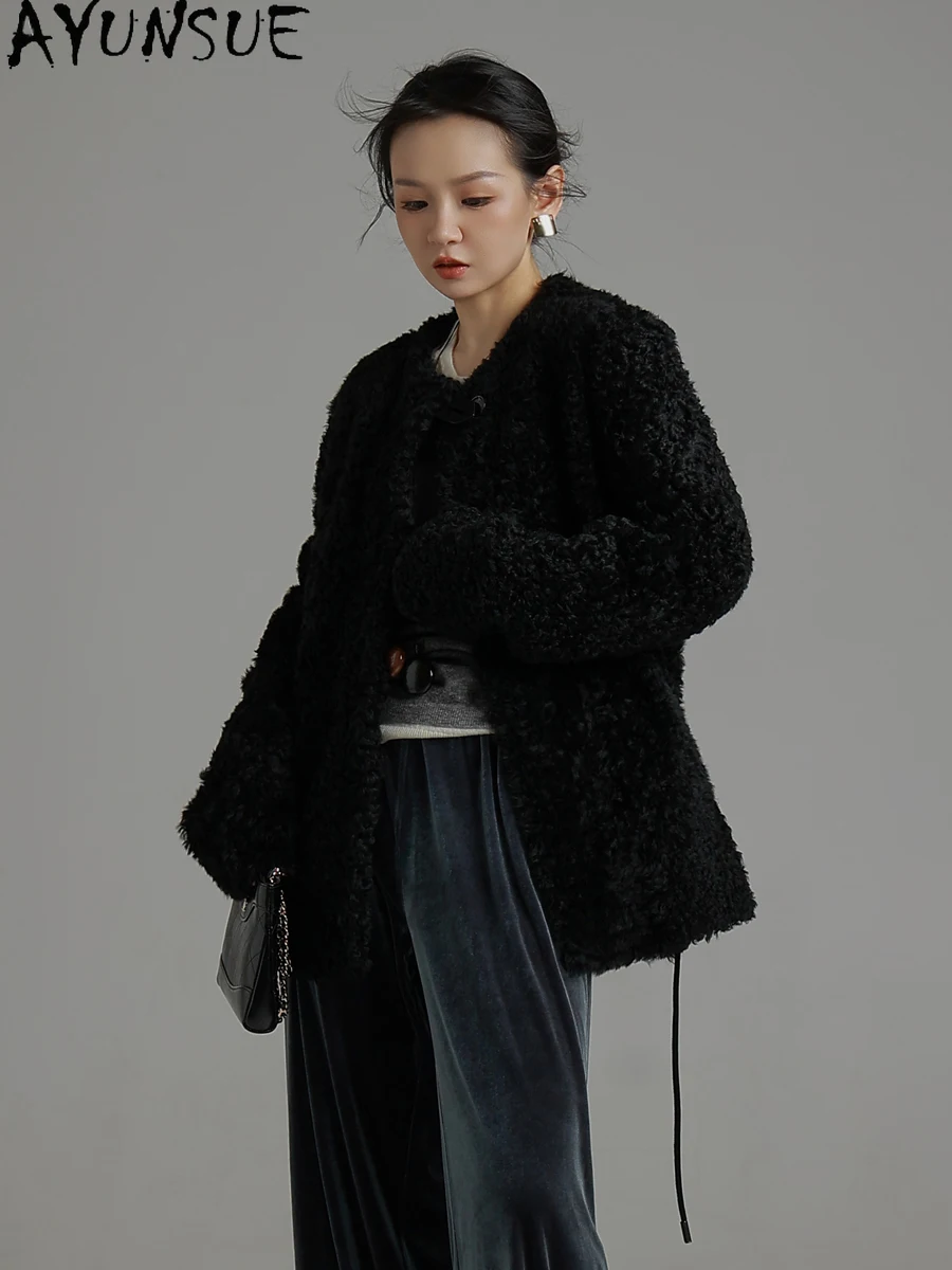 AYUNSUE Natuurlijke Schapenvacht Bontjas Vrouwen Echt Echt Leren Jas Winterjassen 2025, Luxe Kleding Vrouwelijke omegaба Ж Espero
