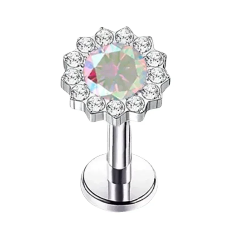 16G G23 Titan Labret Piercing CZ Blumen-Design Helix Tragus Knorpel Flacher Rücken Lippen- & Nasenstecker Ohrring - Körperschmuck – Detail 8