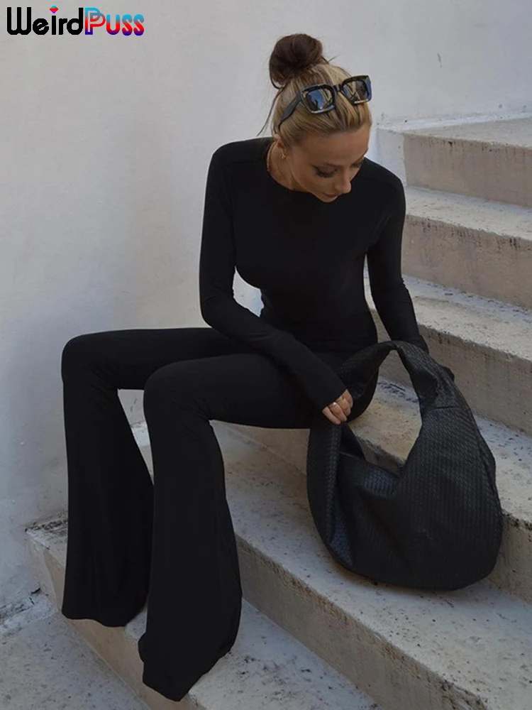 Rare Puss Rugloze Jumpsuit Vrouwen Elegant Lange Mouwen Feest Zwart Casual Skinny Activiteit 2023 Herfsttrend Streetwear Workout